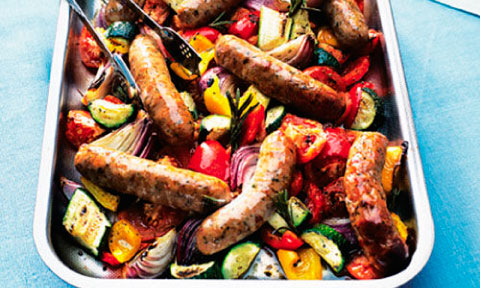 Oven-baked ratatouille & sausages